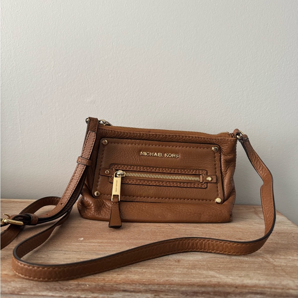 Michael Kors Tan Leather Crossbody Bag with Gold Accents